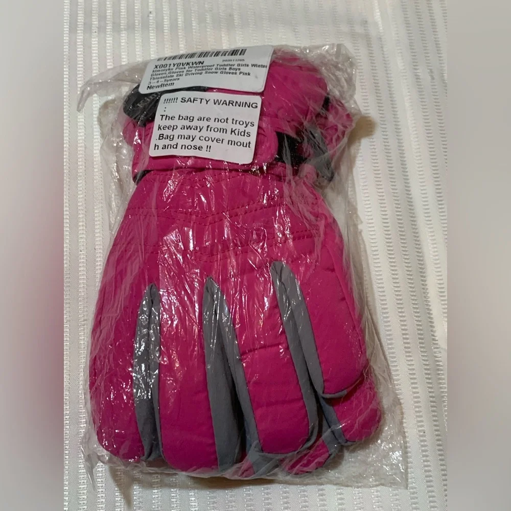 kimmyku Pink Waterproof Toddler Girls Winter Gloves, NEW IN PACKAGE